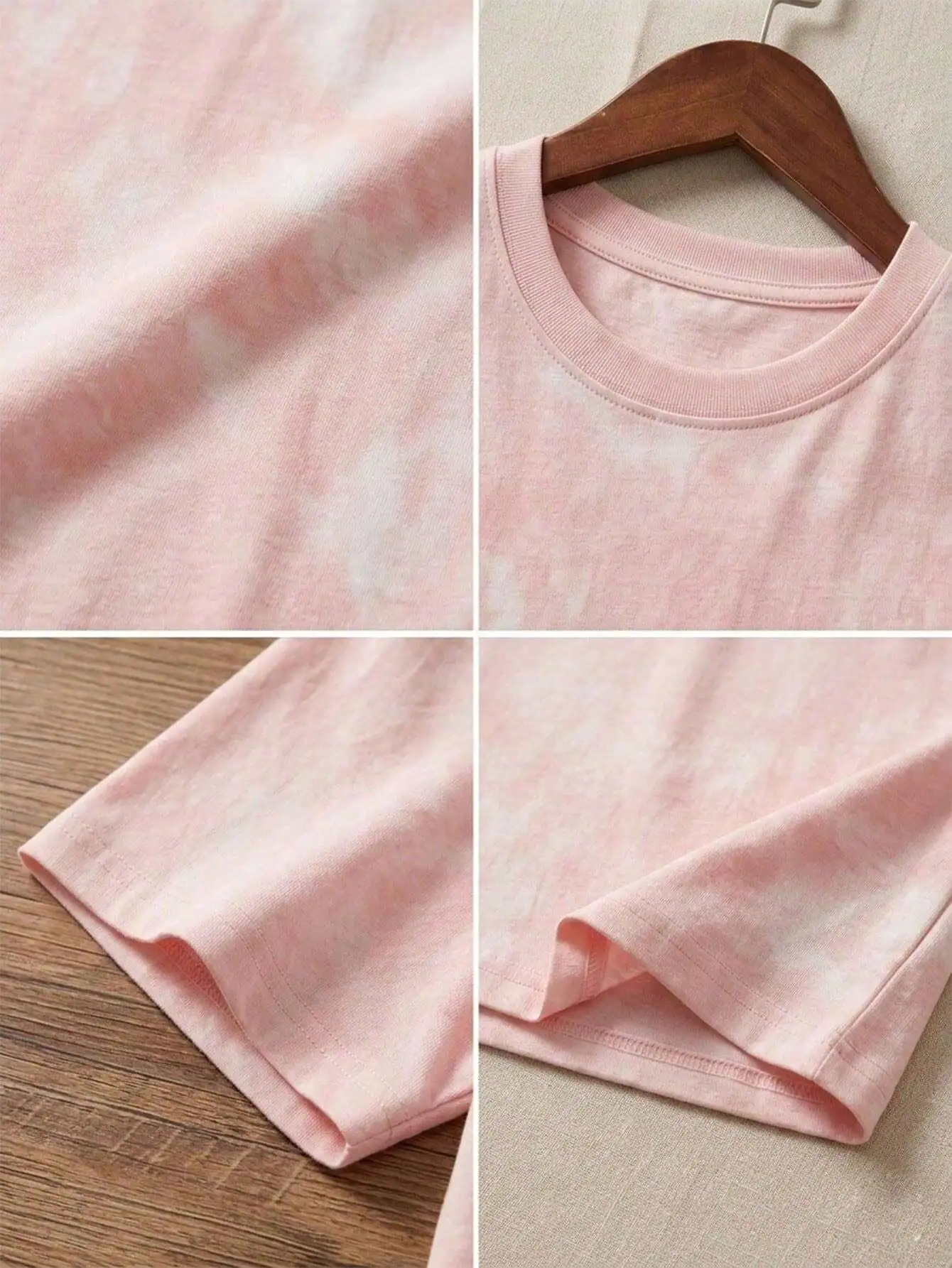 T-shirt à manches courtes col rond rose pour femme, 100% coton tricoté, couleur unie, décontracté, respirant, à porter au printemps